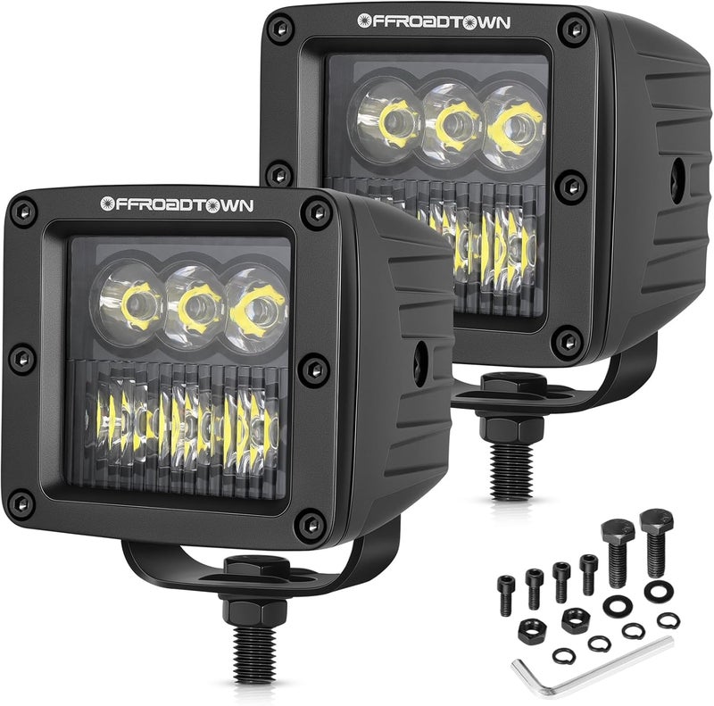 OFFROADTOWN LED Cubes, 3inch 120W CREE LED Pods Driving Lights Cubes Ditch Light Off Road Lights Reverse Light for Truck Pickup UTV ATV SUV Boat 4x4 Car - Combo - Image 1